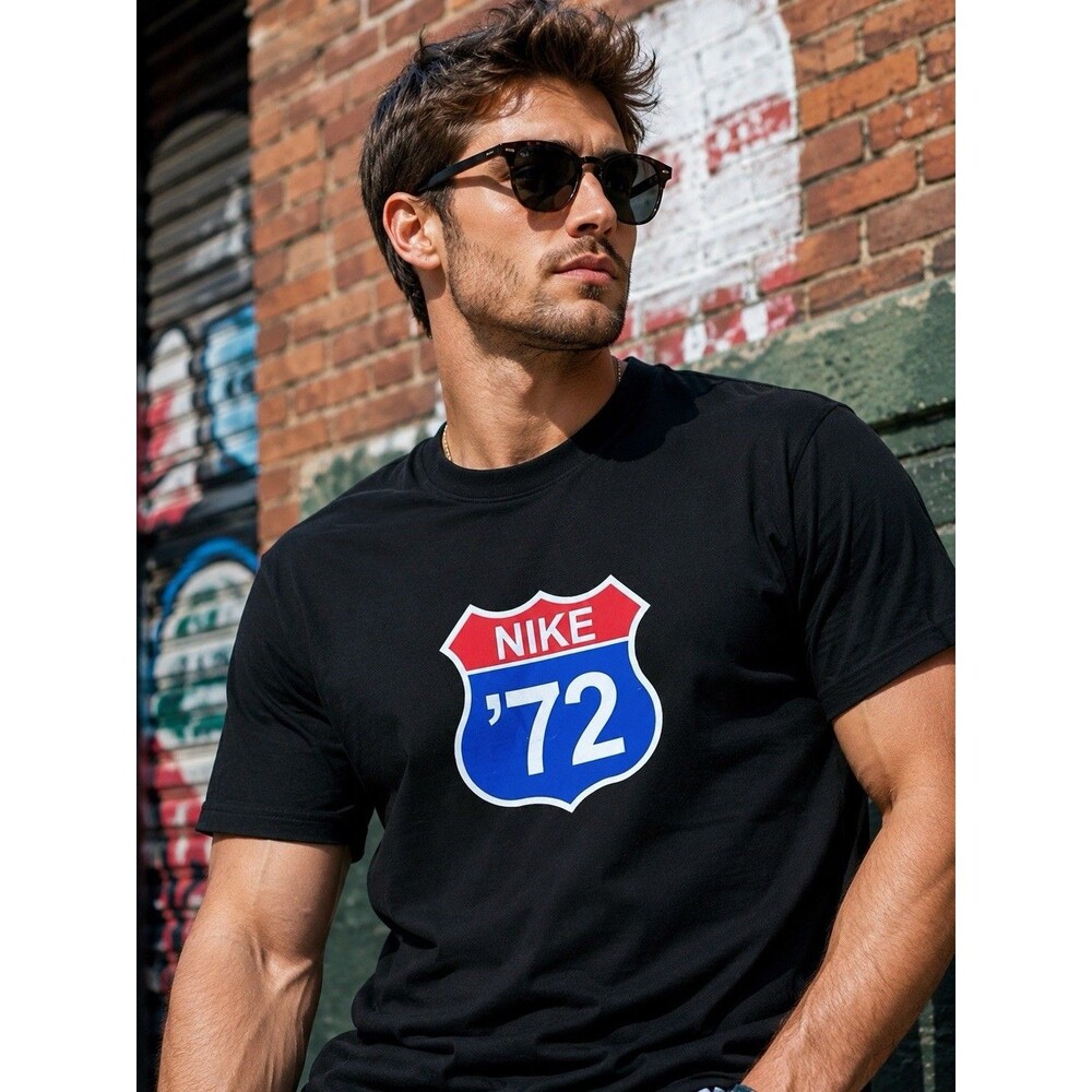 Nike ’72 Highway Shield Graphic T Shirt Mens S Black Streetwear Retro Logo